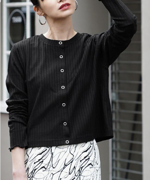 zootie（ズーティー）の「汗しみない リブカットソー［2WAYスナップカーディガン］（Tシャツ/カットソー・レディース・ネイビー/モカ/ベージュ/レッド/ブラック・L/M）」の11枚目の写真