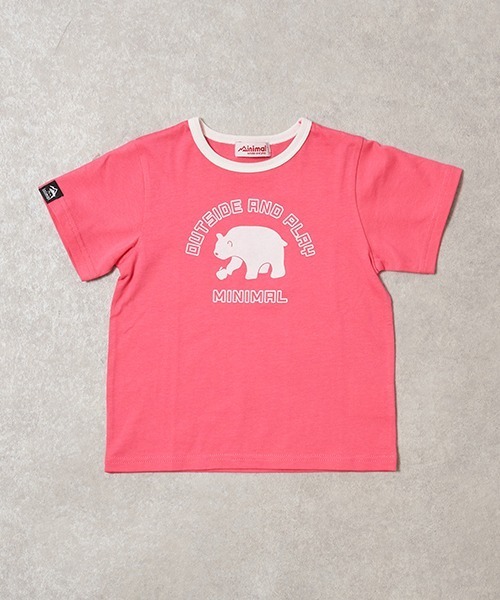 minimal(ミニマル)の「【撥水】ミニマルベアプリントTシャツ(Tシャツ/カットソー・キッズ・ベビーピンク/サックスブルー/ホワイト/ライム・100cm/110cm/120cm/130cm/140cm)」の1枚目の写真