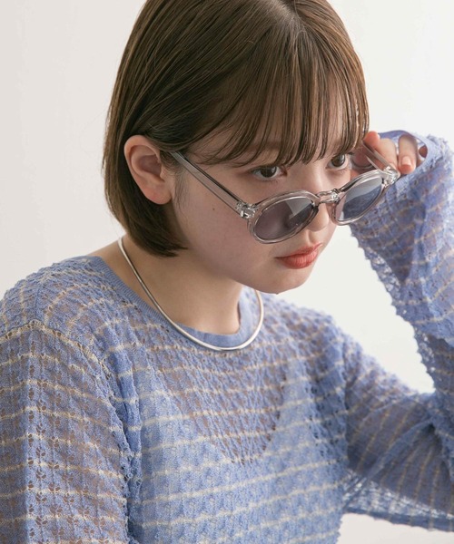 KBF（ケイビーエフ）の「ボストンフレームサングラス（メガネ・レディース・ブルー/クリア/グリーン・ONE）」の11枚目の写真