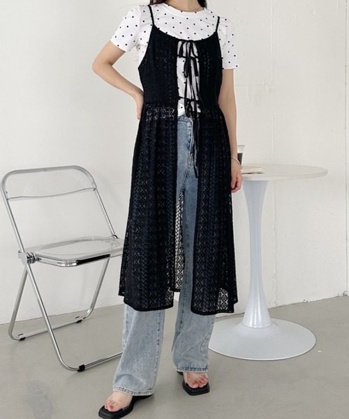 セール】フロントリボン レースロングキャミワンピース（ワンピース