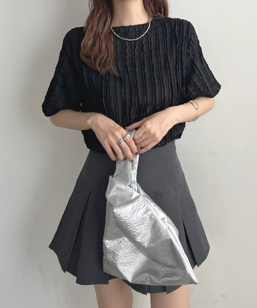 Futier land(フューティアランド)の「フリルウェーブ半袖トップス(Tシャツ/カットソー・レディース・ブラック/ホワイト/グリーン・FREE)」の21枚目の写真