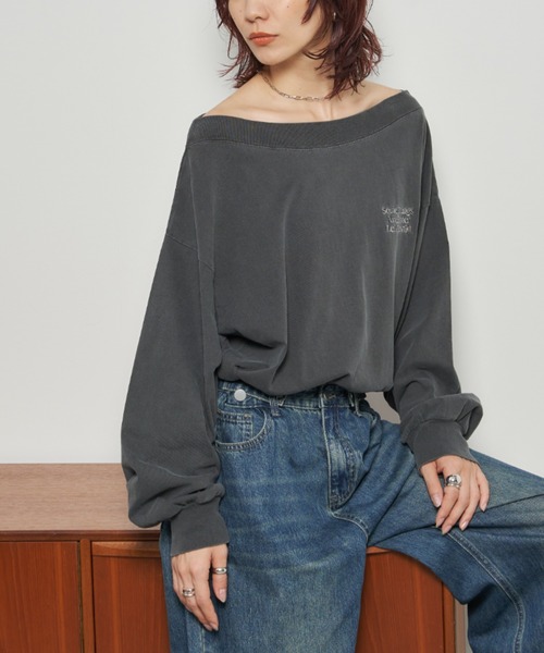 Auntie Rosa Holiday(アンティローザホリデー)の「ピグメントオフショルロンTEE(Tシャツ/カットソー・レディース・チャコールグレー/ナチュラル・FREE)」の7枚目の写真