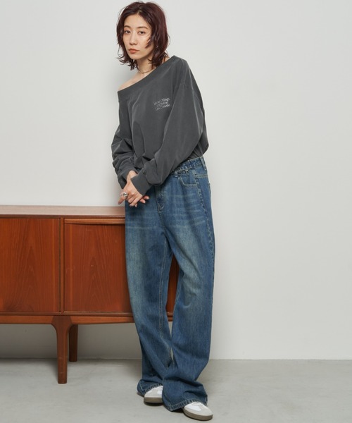 Auntie Rosa Holiday(アンティローザホリデー)の「ピグメントオフショルロンTEE(Tシャツ/カットソー・レディース・チャコールグレー/ナチュラル・FREE)」の9枚目の写真