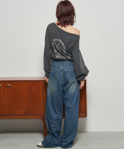 Auntie Rosa Holiday(アンティローザホリデー)の「ピグメントオフショルロンTEE(Tシャツ/カットソー・レディース・チャコールグレー/ナチュラル・FREE)」の11枚目の写真