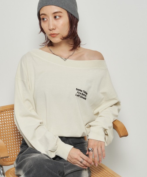Auntie Rosa Holiday(アンティローザホリデー)の「ピグメントオフショルロンTEE(Tシャツ/カットソー・レディース・チャコールグレー/ナチュラル・FREE)」の14枚目の写真