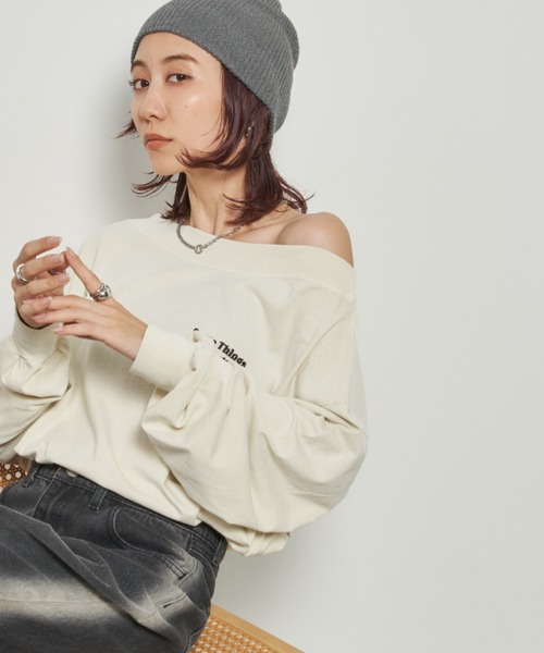 Auntie Rosa Holiday(アンティローザホリデー)の「ピグメントオフショルロンTEE(Tシャツ/カットソー・レディース・チャコールグレー/ナチュラル・FREE)」の13枚目の写真