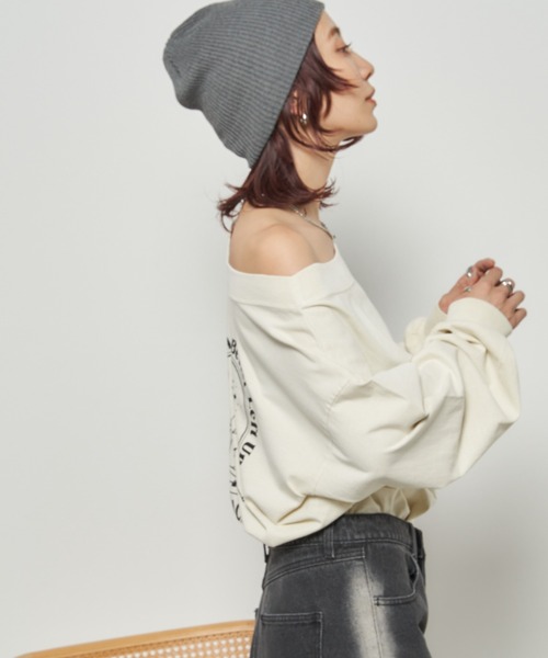 Auntie Rosa Holiday(アンティローザホリデー)の「ピグメントオフショルロンTEE(Tシャツ/カットソー・レディース・チャコールグレー/ナチュラル・FREE)」の16枚目の写真