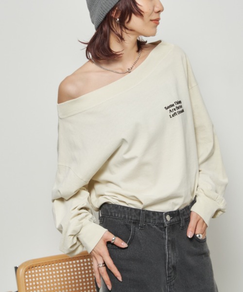 Auntie Rosa Holiday(アンティローザホリデー)の「ピグメントオフショルロンTEE(Tシャツ/カットソー・レディース・チャコールグレー/ナチュラル・FREE)」の12枚目の写真