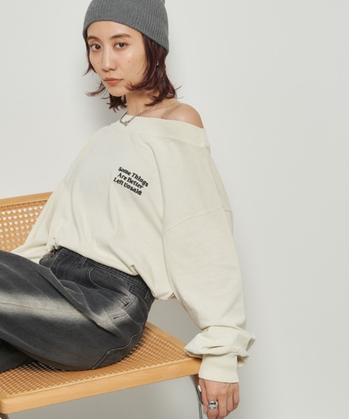 Auntie Rosa Holiday(アンティローザホリデー)の「ピグメントオフショルロンTEE(Tシャツ/カットソー・レディース・チャコールグレー/ナチュラル・FREE)」の15枚目の写真