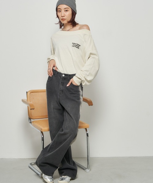 Auntie Rosa Holiday(アンティローザホリデー)の「ピグメントオフショルロンTEE(Tシャツ/カットソー・レディース・チャコールグレー/ナチュラル・FREE)」の19枚目の写真