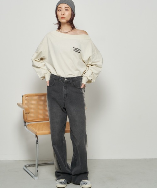 Auntie Rosa Holiday(アンティローザホリデー)の「ピグメントオフショルロンTEE(Tシャツ/カットソー・レディース・チャコールグレー/ナチュラル・FREE)」の20枚目の写真