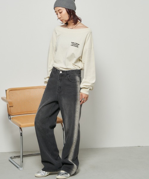Auntie Rosa Holiday(アンティローザホリデー)の「ピグメントオフショルロンTEE(Tシャツ/カットソー・レディース・チャコールグレー/ナチュラル・FREE)」の21枚目の写真