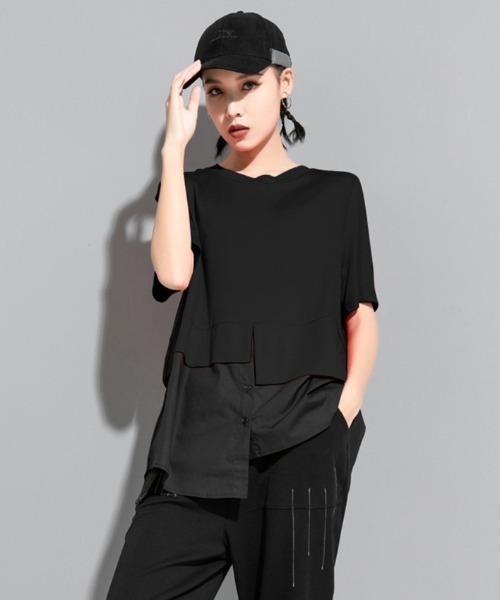 【セール】【 B'day / ビーデー 】アシンメトリー半袖Tシャツ（Tシャツ/カットソー）｜B'day（ビーデイ）