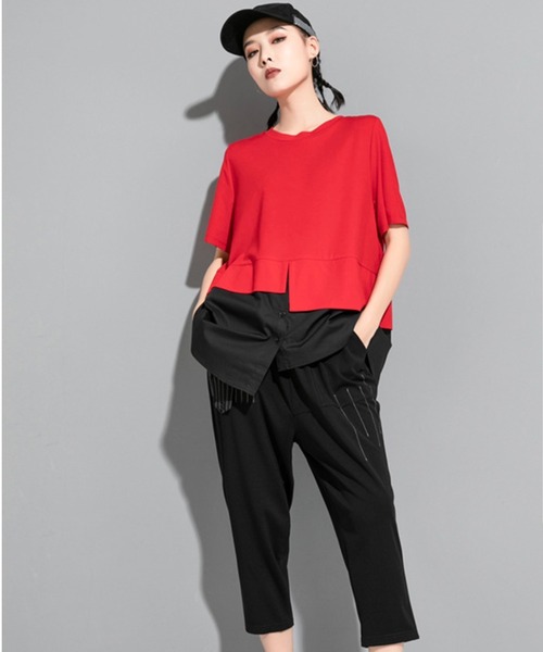 B'day(ビーデイ)の「【 B'day / ビーデー 】アシンメトリー半袖Tシャツ(Tシャツ/カットソー・レディース・レッド/ブラック・LARGE/MEDIUM)」の12枚目の写真
