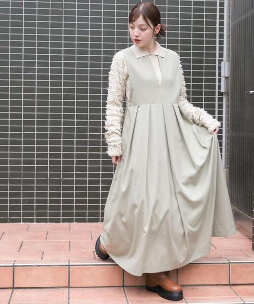 セール】『2サイズ展開』キーネックBIGプリーツジャンパースカート