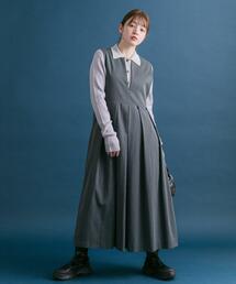 KBF | 『2サイズ展開』キーネックBIGプリーツジャンパースカート(ワンピース)