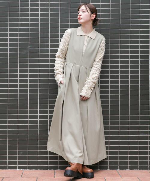 セール】『2サイズ展開』キーネックBIGプリーツジャンパースカート