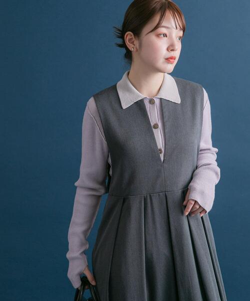 セール】『2サイズ展開』キーネックBIGプリーツジャンパースカート