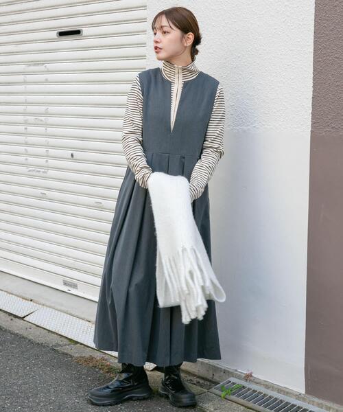 【セール】『2サイズ展開』キーネックBIGプリーツジャンパースカート（ワンピース）｜KBF（ケイビーエフ）