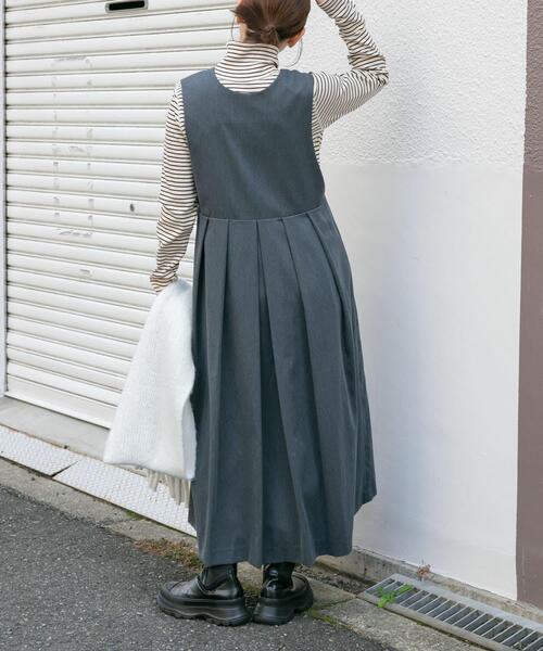 【セール】『2サイズ展開』キーネックBIGプリーツジャンパースカート（ワンピース）｜KBF（ケイビーエフ）