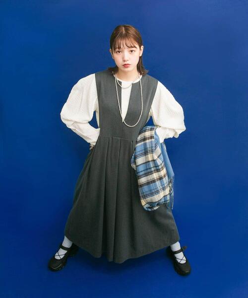 【セール】『2サイズ展開』キーネックBIGプリーツジャンパースカート（ワンピース）｜KBF（ケイビーエフ）