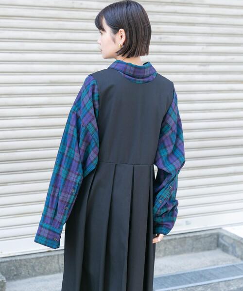 【セール】『2サイズ展開』キーネックBIGプリーツジャンパースカート（ワンピース）｜KBF（ケイビーエフ）