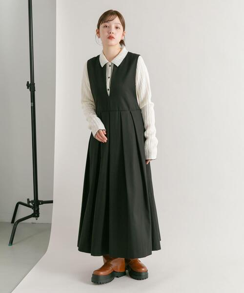 セール】『2サイズ展開』キーネックBIGプリーツジャンパースカート