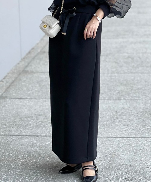 Emma Taylor(エマテイラー)の「ダンボールリボンペンシルスカート(スカート・レディース・ライトベージュ/モカ/ブラック/チャコールグレー・FREE)」の2枚目の写真