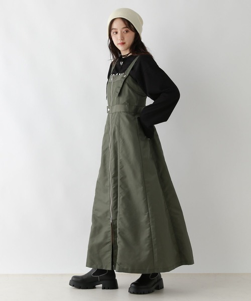 RAGEBLUE（レイジブルー）の「Wジップ/ミリタリーナイロンジャンスカ（ジャンパースカート・レディース・ブラック/オリーブ・FREE）」の15枚目の写真