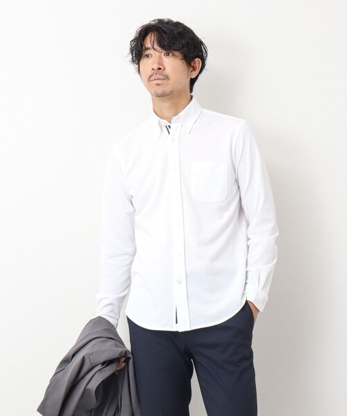 NOLLEY’S（ノーリーズ）の「《ビジカジ対応/吸水速乾》ドライマスター テープBDシャツ 24AW（シャツ/ブラウス・メンズ・ホワイト系その他4/ホワイト/ネイビー・M/L/XL/S）」の6枚目の写真