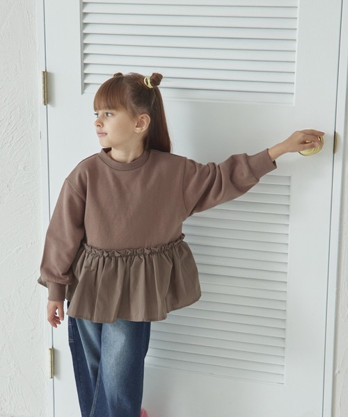 pairmanon（ペアマノン）の「裏毛 ペプラム切替え トレーナー（スウェット・キッズ・ブラウン/ピンク/ブラック・150/90/100/110/130/120/140）」の3枚目の写真