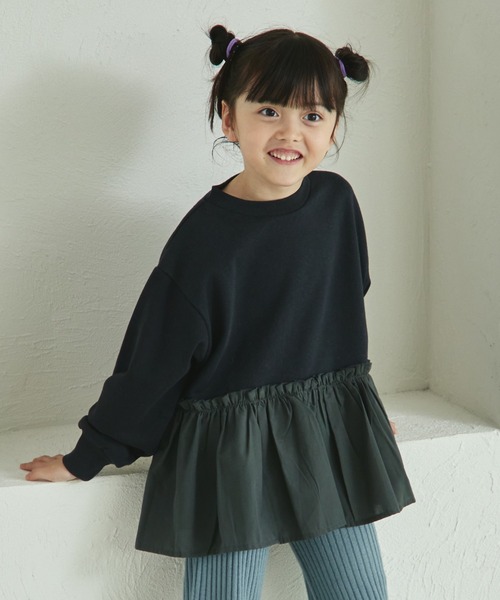 pairmanon（ペアマノン）の「裏毛 ペプラム切替え トレーナー（スウェット・キッズ・ブラウン/ピンク/ブラック・150/90/100/110/130/120/140）」の2枚目の写真