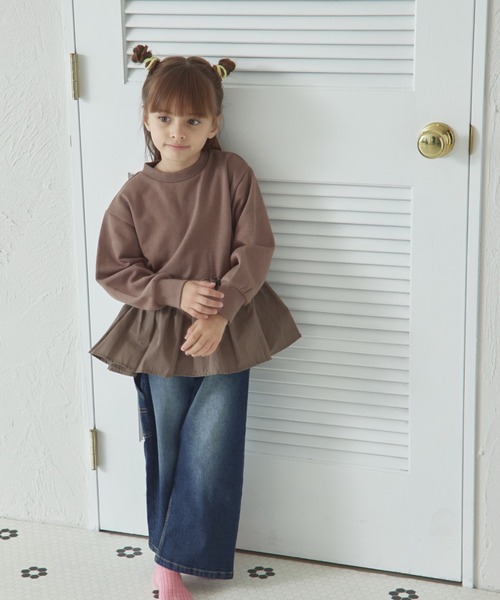 pairmanon（ペアマノン）の「裏毛 ペプラム切替え トレーナー（スウェット・キッズ・ブラウン/ピンク/ブラック・150/90/100/110/130/120/140）」の7枚目の写真