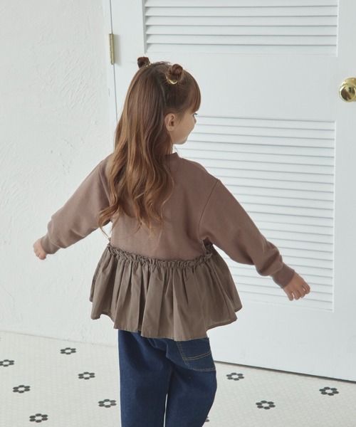 pairmanon（ペアマノン）の「裏毛 ペプラム切替え トレーナー（スウェット・キッズ・ブラウン/ピンク/ブラック・150/90/100/110/130/120/140）」の8枚目の写真