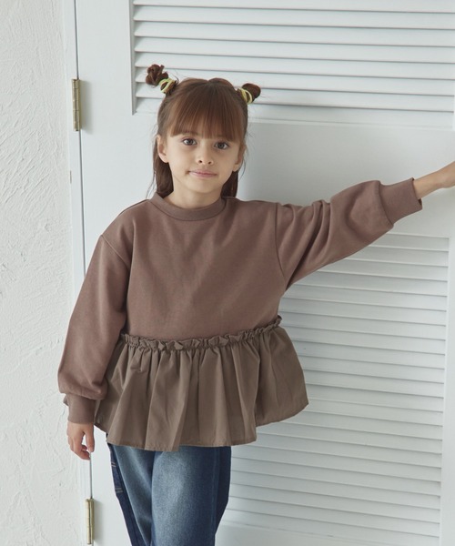 pairmanon（ペアマノン）の「裏毛 ペプラム切替え トレーナー（スウェット・キッズ・ブラウン/ピンク/ブラック・150/90/100/110/130/120/140）」の10枚目の写真