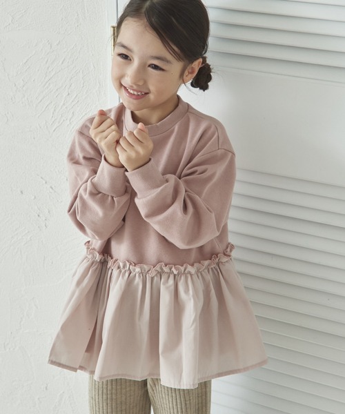 pairmanon（ペアマノン）の「裏毛 ペプラム切替え トレーナー（スウェット・キッズ・ブラウン/ピンク/ブラック・150/90/100/110/130/120/140）」の11枚目の写真