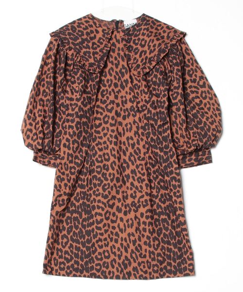 ganni レオパードワンピース 最終セール!!☆GANNI レオパード柄 フリル襟ワンピース 関込 (Ganni