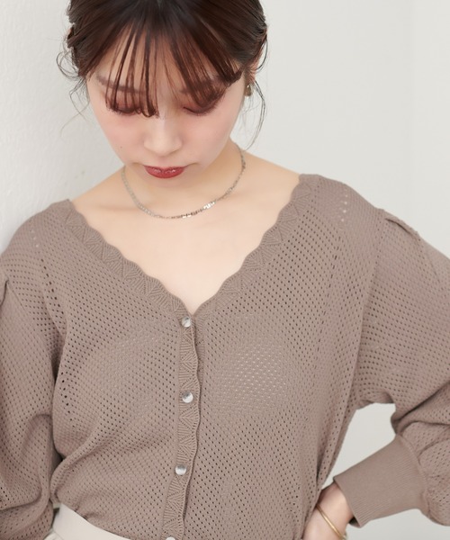 natural couture(ナチュラルクチュール)の「【WEB限定】メッシュ編みクリア釦長袖カーデ(カーディガン/ボレロ・レディース・ミント/モカ/ボルドー/アイボリー/ブラック・FREE)」の3枚目の写真