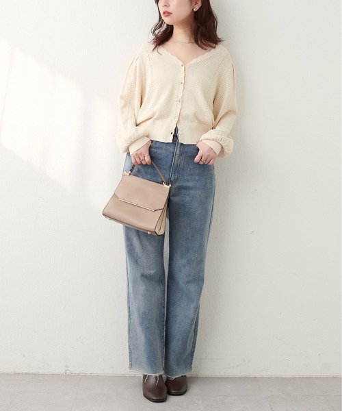 natural couture(ナチュラルクチュール)の「【WEB限定】メッシュ編みクリア釦長袖カーデ(カーディガン/ボレロ・レディース・ミント/モカ/ボルドー/アイボリー/ブラック・FREE)」の10枚目の写真