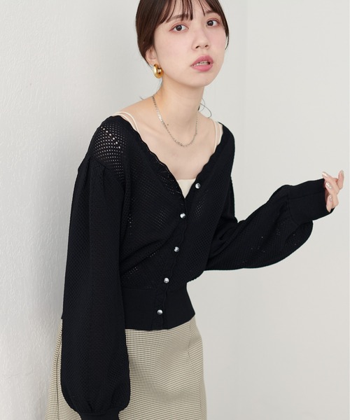 natural couture(ナチュラルクチュール)の「【WEB限定】メッシュ編みクリア釦長袖カーデ(カーディガン/ボレロ・レディース・ミント/モカ/ボルドー/アイボリー/ブラック・FREE)」の14枚目の写真