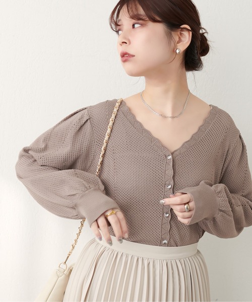 natural couture(ナチュラルクチュール)の「【WEB限定】メッシュ編みクリア釦長袖カーデ(カーディガン/ボレロ・レディース・ミント/モカ/ボルドー/アイボリー/ブラック・FREE)」の18枚目の写真