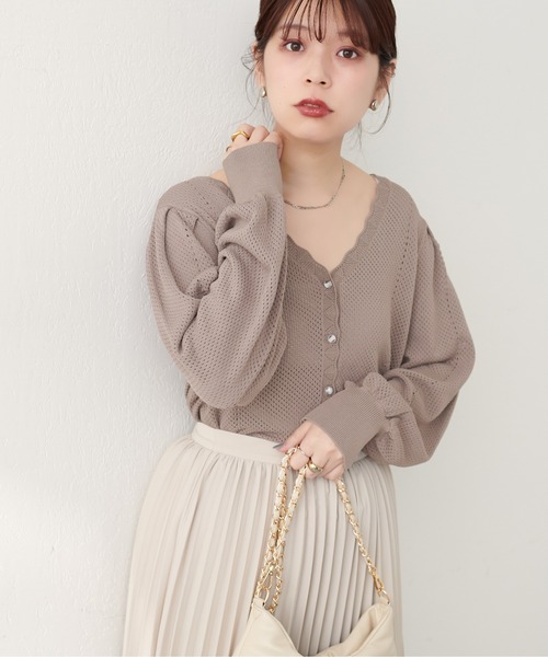 natural couture(ナチュラルクチュール)の「【WEB限定】メッシュ編みクリア釦長袖カーデ(カーディガン/ボレロ・レディース・ミント/モカ/ボルドー/アイボリー/ブラック・FREE)」の19枚目の写真