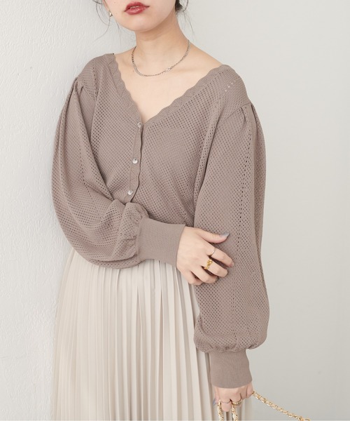 natural couture(ナチュラルクチュール)の「【WEB限定】メッシュ編みクリア釦長袖カーデ(カーディガン/ボレロ・レディース・ミント/モカ/ボルドー/アイボリー/ブラック・FREE)」の17枚目の写真