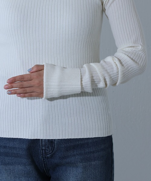 COLONY 2139（コロニートゥーワンスリーナイン）の「抗ピルPBTターンUPスリーブニット（ニット/セーター・レディース・ネイビー/レッド/ブラック/オフホワイト/グレー・FREE）」の6枚目の写真