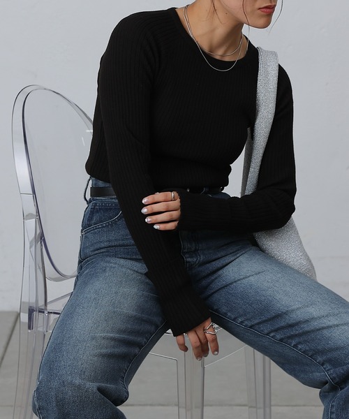 COLONY 2139（コロニートゥーワンスリーナイン）の「抗ピルPBTターンUPスリーブニット（ニット/セーター・レディース・ネイビー/レッド/ブラック/オフホワイト/グレー・FREE）」の21枚目の写真