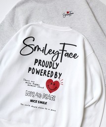 SMILEY FACE/スマイリーフェイス オーバーサイズ 裏起毛 袖プリント バックプリント ロゴ ワンポイント刺繍 スウェット トレーナー/レディース メンズ
