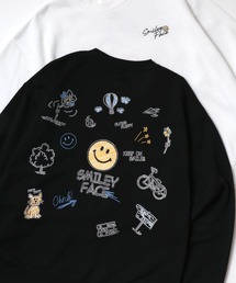 SMILEY FACE/スマイリーフェイス オーバーサイズ 裏起毛 袖プリント バックプリント ロゴ ワンポイント刺繍 スウェット トレーナー/レディース メンズ
