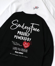 SMILEY FACE/スマイリーフェイス オーバーサイズ 裏起毛 袖プリント バックプリント ロゴ ワンポイント刺繍 スウェット トレーナー/レディース メンズ