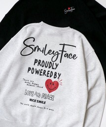 SMILEY FACE/スマイリーフェイス オーバーサイズ 裏起毛 袖プリント バックプリント ロゴ ワンポイント刺繍 スウェット トレーナー/レディース メンズ
