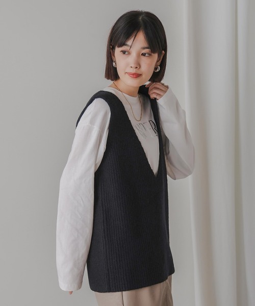 Bou Jeloud(ブージュルード)の「Vネックリブベスト(ベスト・レディース・オフホワイト/ブラック・FREE)」の10枚目の写真